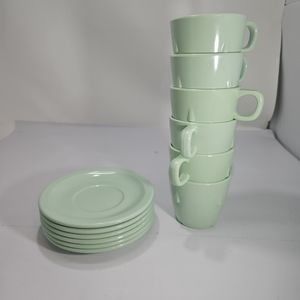 Vintage Prolon Sea Foam Green Cup and Saucer Set of 6.